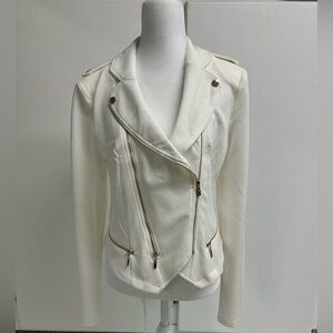 Windsor Ivory Textured Moto Blazer with Gold Hardware